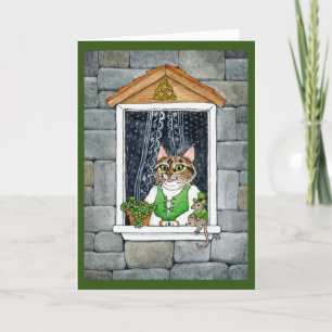 Cute Leprechaun Mouse, Cat, St Paddy's Day, Spring Feestdagen Kaart