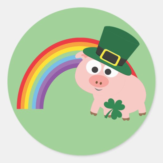 Cute Leprechaun Pig Ronde Sticker (Voorkant)