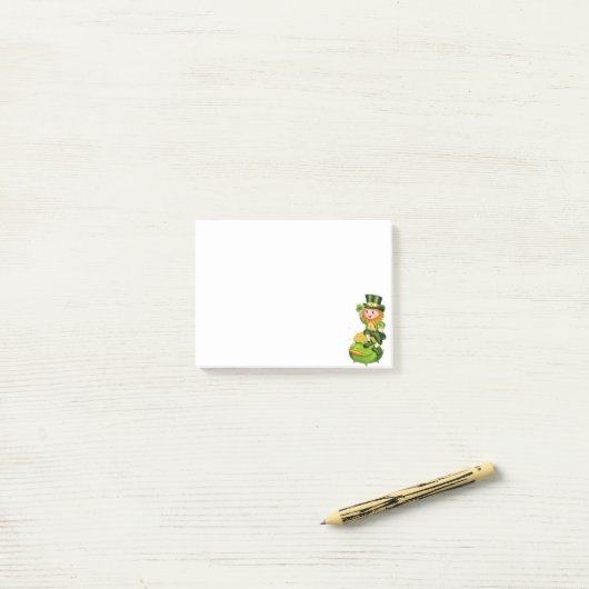 Cute leprechaun & pot de billets en or post-it (Sur un bureau)