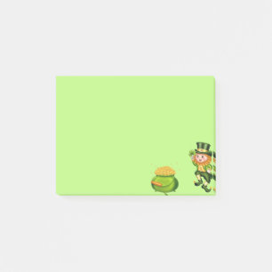 Cute leprechaun & pot goud op kalkgroen post-it® notes