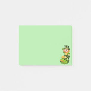 Cute leprechaun & pot of gold on light green post-it® notes