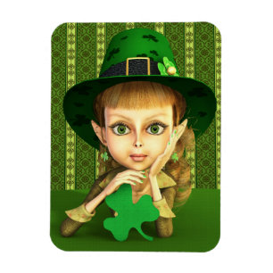 Cute Leprechaun Shamrock fille Flexi Magnets