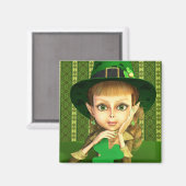 Cute Leprechaun Shamrock Girl Magnet (Recto/Verso)