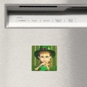 Cute Leprechaun Shamrock Girl Magnet (In Situ (Lave-vaisselle))