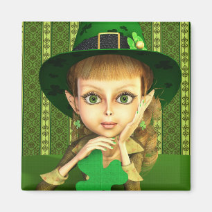 Cute Leprechaun Shamrock Girl Magnet