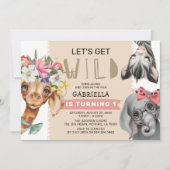 Cute Let's Get Wild Pink Oerwoud 1st Birthday Part Kaart (Voorkant)