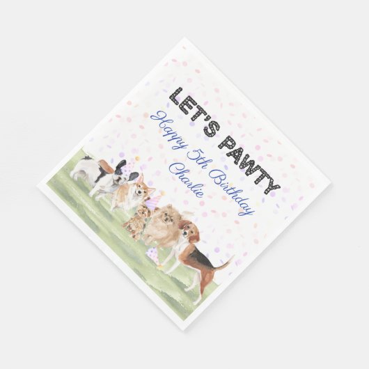 Cute Let's Pawty Blue Custom Dog Birthday Party Servet (Hoek)