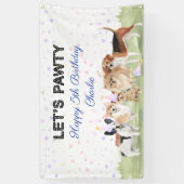 Cute Let's Pawty Blue Custom Dog Birthday Party Spandoek (Verticaal)