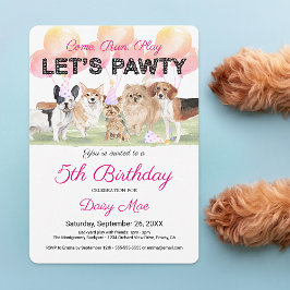 Cute Let's Pawty Custom Dog Birthday Party Kaart