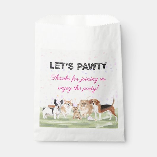 Cute Let's Pawty Pink Custom Dog Birthday Party Bedankzakje (Voorkant)