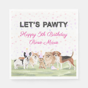 Cute Let's Pawty Pink Custom Dog Birthday Party Servet