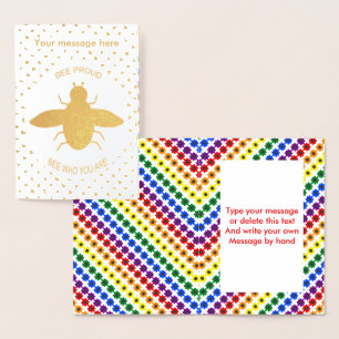 Cute LGBT Proud Rainbow Bee en Flowers Custom Folie Kaarten