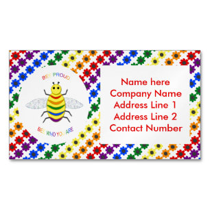 Cute LGBT Proud Rainbow Bee en Flowers Custom Magnetisch Visitekaartje