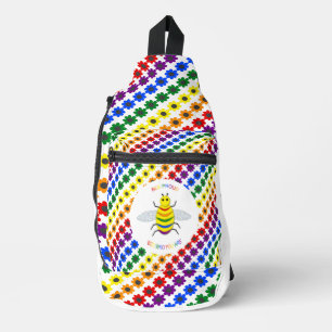 Cute LGBT Proud Rainbow Bee en Flowers Sling Bag