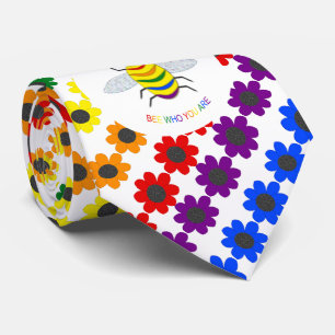 Cute LGBT Proud Rainbow Bee en Flowers Stropdas