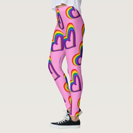 Cute LGBT Rainbow Flag Hearts Pattern Gay Pride Leggings (Links)