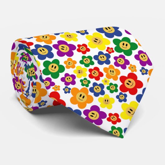 Cute LGBT Rainbow Flower Motif - Cravate blanc (Roulé)
