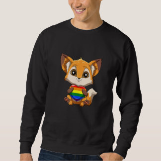 Cute LGBTQ Pride Rainbow Heart Fox Hugging LGBTQ H Trui