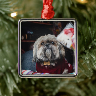 Cute lhasa apso puppy met kerstmis b metalen ornament