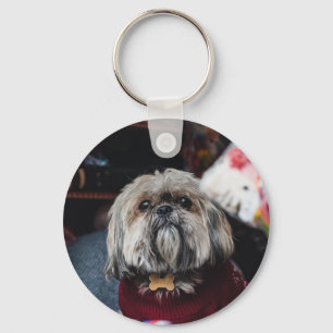 Cute lhasa apso puppy met kerstmis b sleutelhanger