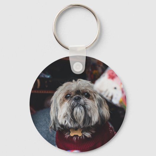 Cute lhasa apso puppy met kerstmis b sleutelhanger (Voorkant)