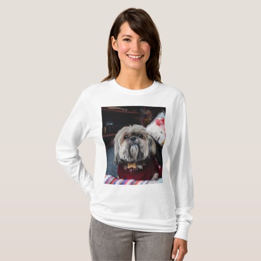 Cute lhasa apso puppy met kerstmis b t-shirt (Voorkant volledig)