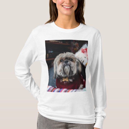 Cute lhasa apso puppy met kerstmis b t-shirt (Voorkant)