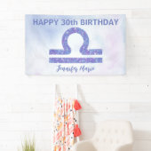 Cute Libra Custom Paars Happy Birthday Party Spandoek (Insitu)