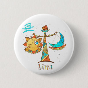 Cute Libra Sun en Moon Scales Ronde Button 5,7 Cm