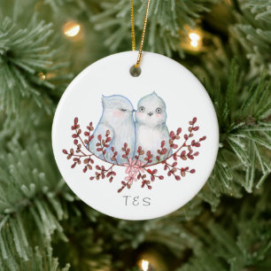 Cute Liefdesvogels Koppels Eerste Kerstmis Samen Keramisch Ornament