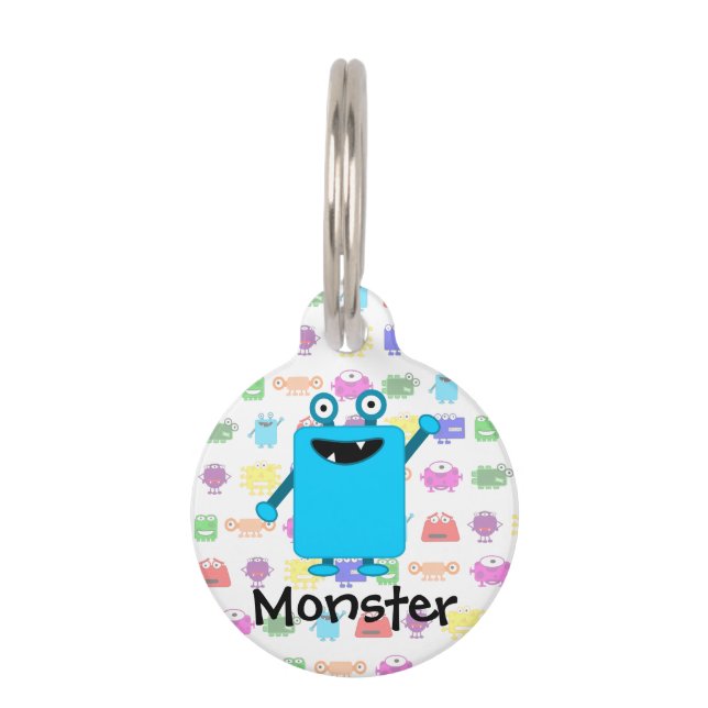 Cute Light Blue Cartoon Monster Huisdierpenning (Voorkant)