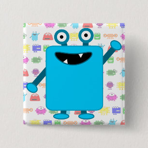 Cute Light Blue Cartoon Monster Vierkante Button 5,1 Cm
