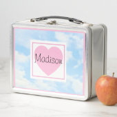 Cute Light Blue Cloudy Sky Pink Heart Custom Name (In situ)