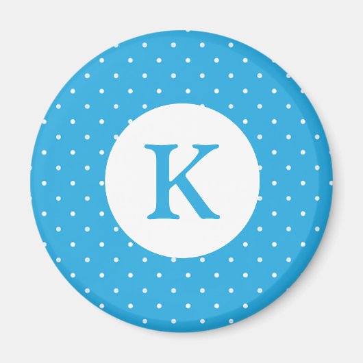 Cute Light Blue Polka Dot Pattern Monogram Magneet (Voorkant)
