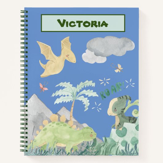 Cute Light Blue Waterverf Dinosaur Notitieboek (Voorkant)