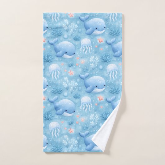 Cute light blue whale bath towel set (Serviette à main)