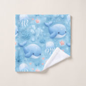 Cute light blue whale bath towel set (Gant de toilette)