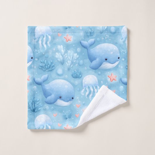 Cute light blue whale bath towel set bad handdoek (Wasdoekje)