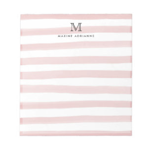 Cute Light Blush Pink Waterverf Stripes Monogram Notitieblok