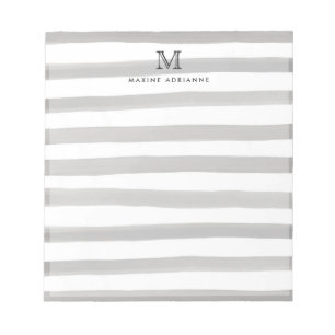 Cute Light Grey Slate Waterverf Stripes Monogram Notitieblok