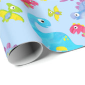 Cute Light Pastel Blue Baby Dinosaur Birthday Cadeaupapier (Rol Hoek)