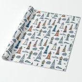 Cute Lighthouse Pattern | wit Cadeaupapier (Uitgerold)