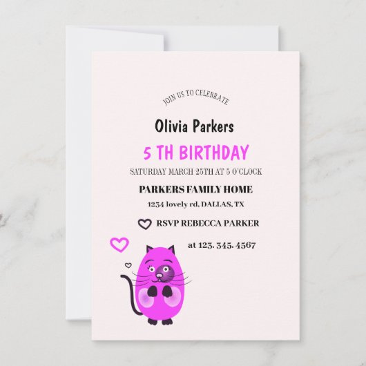 Cute lilac cat Invitation (Devant)