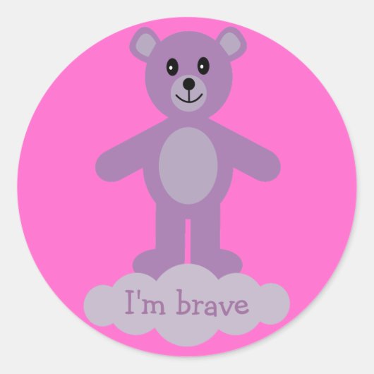 Cute Lilac Teddy Bear Je suis Brave Stickers Rose (Devant)