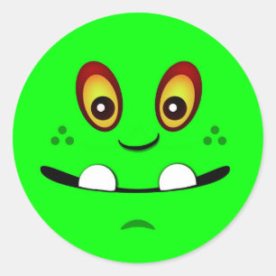 Cute Lime Green Monster Face met een underbeet Ronde Sticker