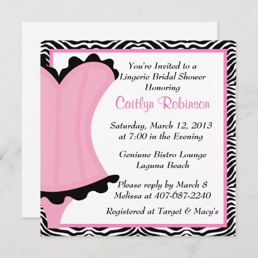 Cute Lingerie Invitation de douche nuptiale (Devant / Derrière)