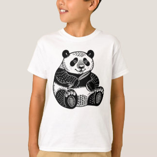 Cute Linocut Giant Panda Kids Tee T-shirt
