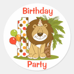 Cute Lion 1st Birthday Ronde Sticker