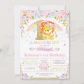 Cute Lion Anniversaire Fête Invitation Fille Flora (Devant)