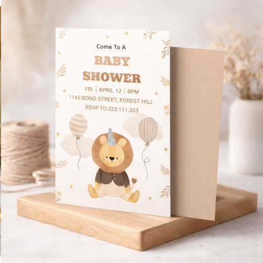 Cute Lion Baby Shower Invitation | Neutral Safari 